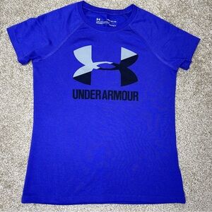 Girls Under Armour Loose Fit HeatGear Short Sleeve Athletic Top Purple Size YSM